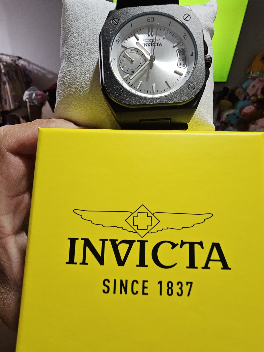 Invicta Silver Dial Black Case Men's Watch with Silver Accents